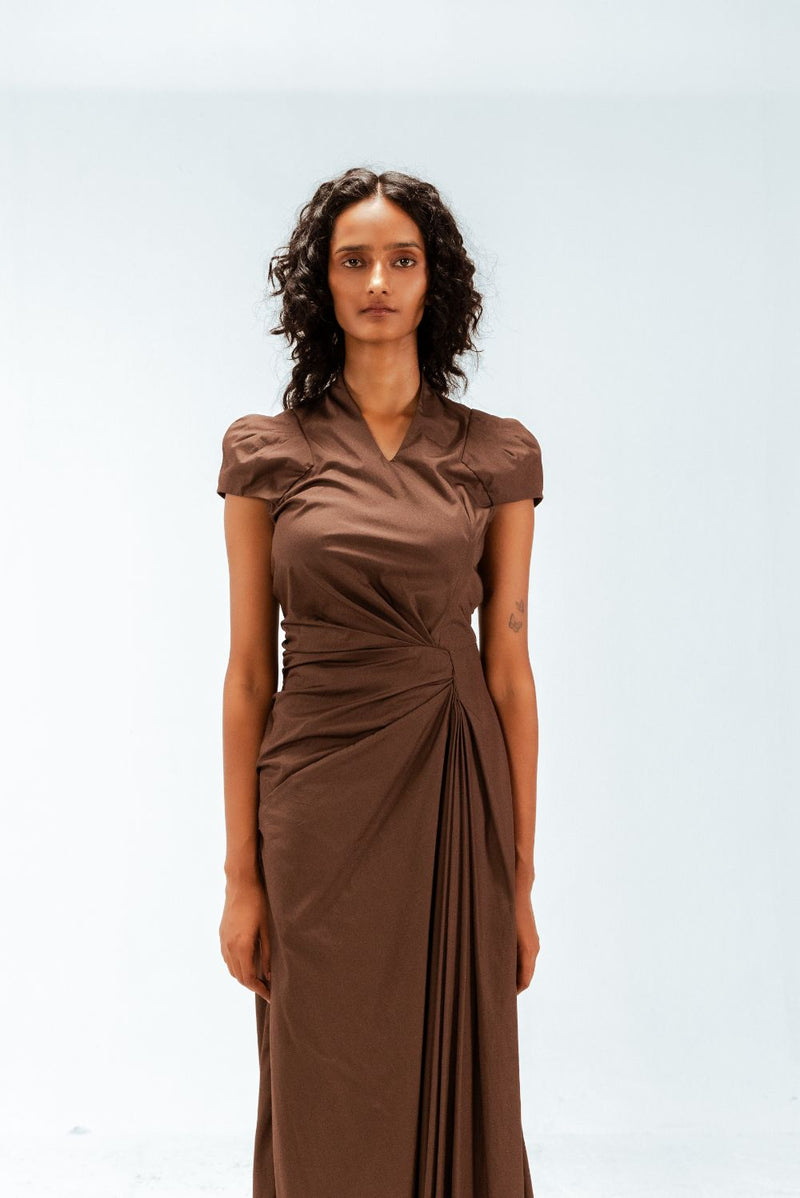 Elfie Draped Dress 100% cotton Buy Elfie Draped Dress from C&W | Dresses for Women by Leh Studios in brown color for women in Singapore