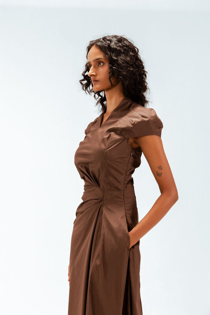 Elfie Draped Dress 100% cotton Buy Elfie Draped Dress from C&W | Dresses for Women by Leh Studios in brown color for women in Singapore