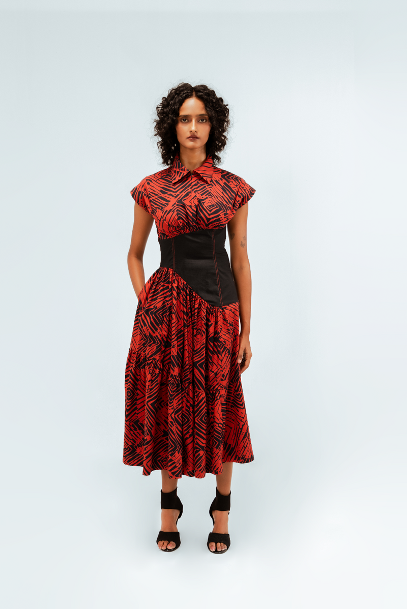 Florix Print Basque Tiered Dress 100% cotton Buy Florix Print Basque Tiered Dress from C&W | Dresses for Women by Leh Studios in multi color for women in Singapore