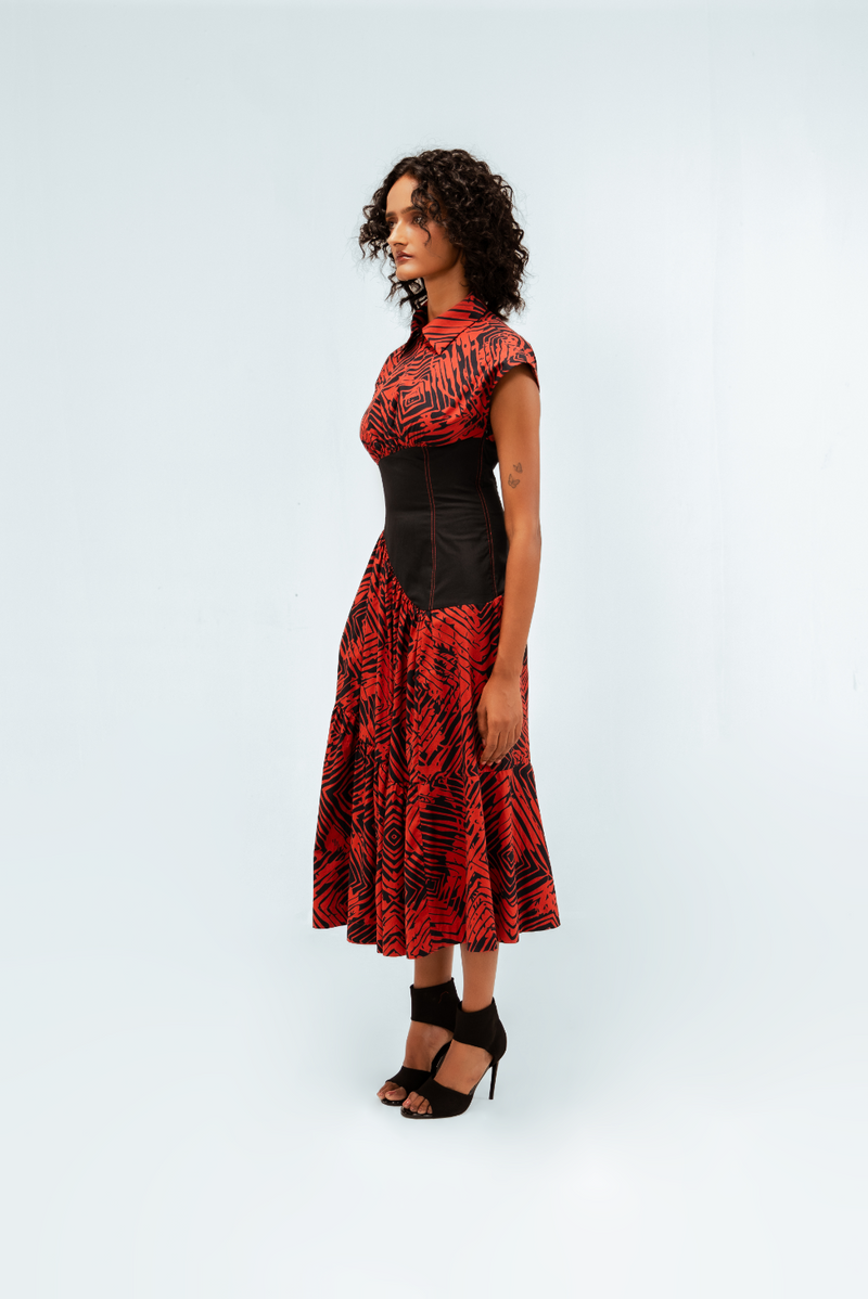 Florix Print Basque Tiered Dress 100% cotton Buy Florix Print Basque Tiered Dress from C&W | Dresses for Women by Leh Studios in multi color for women in Singapore