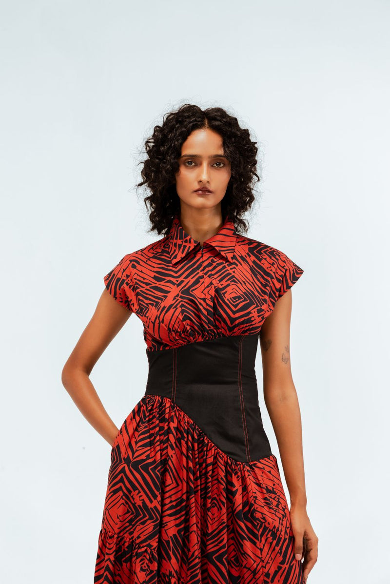 Florix Print Basque Tiered Dress 100% cotton Buy Florix Print Basque Tiered Dress from C&W | Dresses for Women by Leh Studios in multi color for women in Singapore