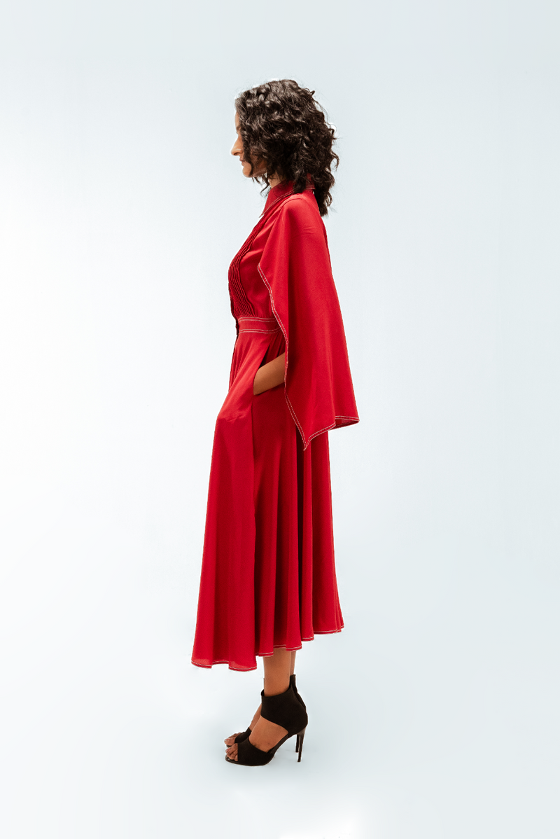 Selma Crepe Dress Buy Selma Crepe Dress from C&W | Dresses for Women by Leh Studios in red color for women in Singapore