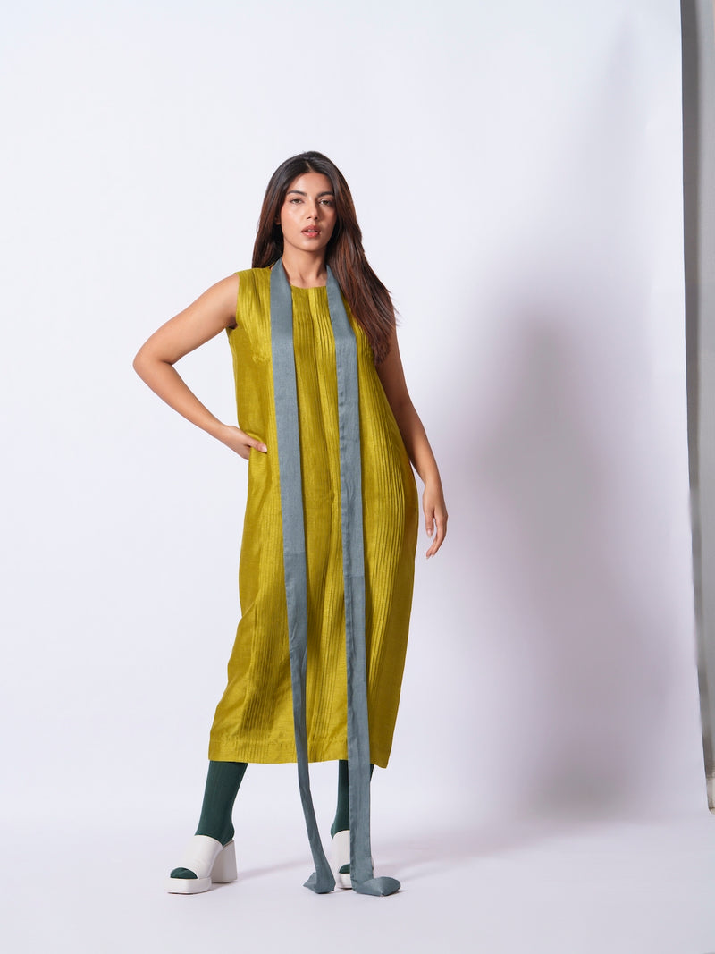 Leaf Dress-Moss Green + Teal mysore silk dresses by Stoique in moss green, teal for women in Singapore