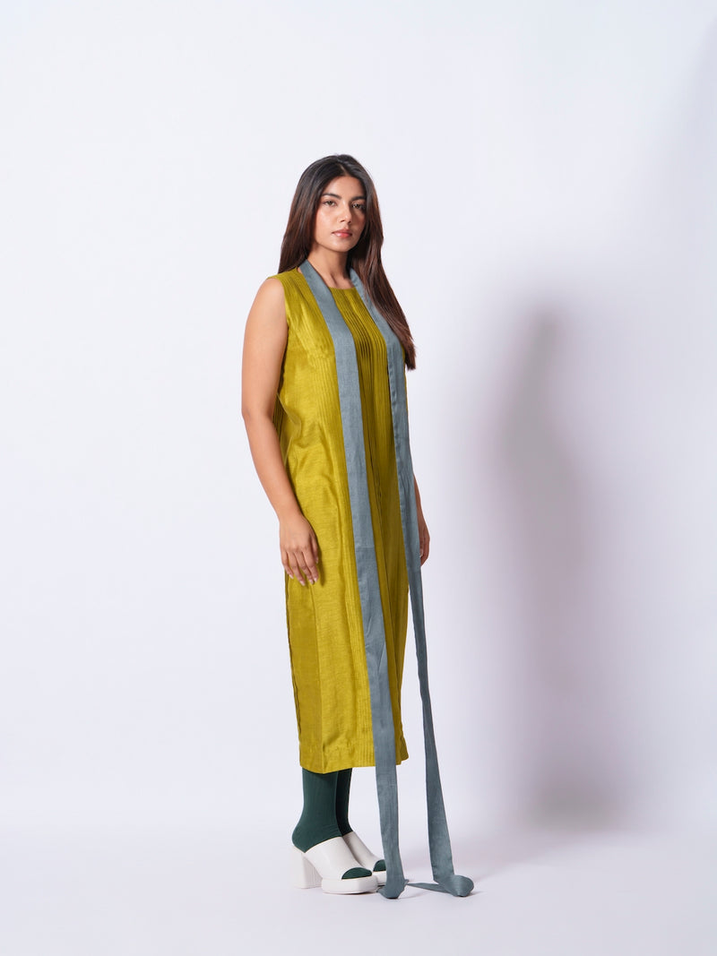 Leaf Dress-Moss Green + Teal mysore silk dresses by Stoique in moss green, teal for women in Singapore