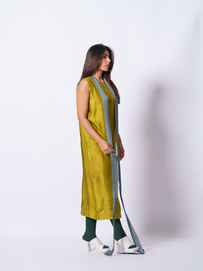 Leaf Dress-Moss Green + Teal mysore silk dresses by Stoique in moss green, teal for women in Singapore