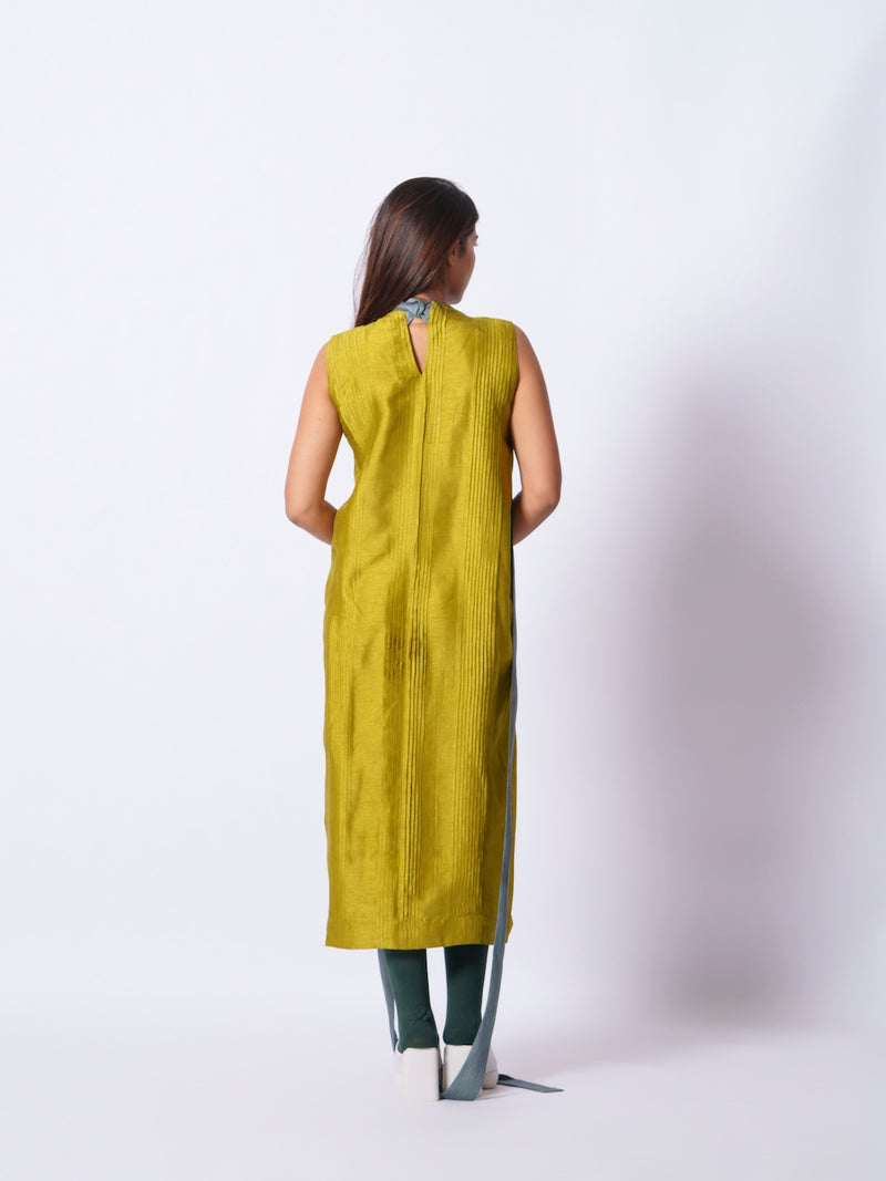 Leaf Dress-Moss Green + Teal mysore silk dresses by Stoique in moss green, teal for women in Singapore