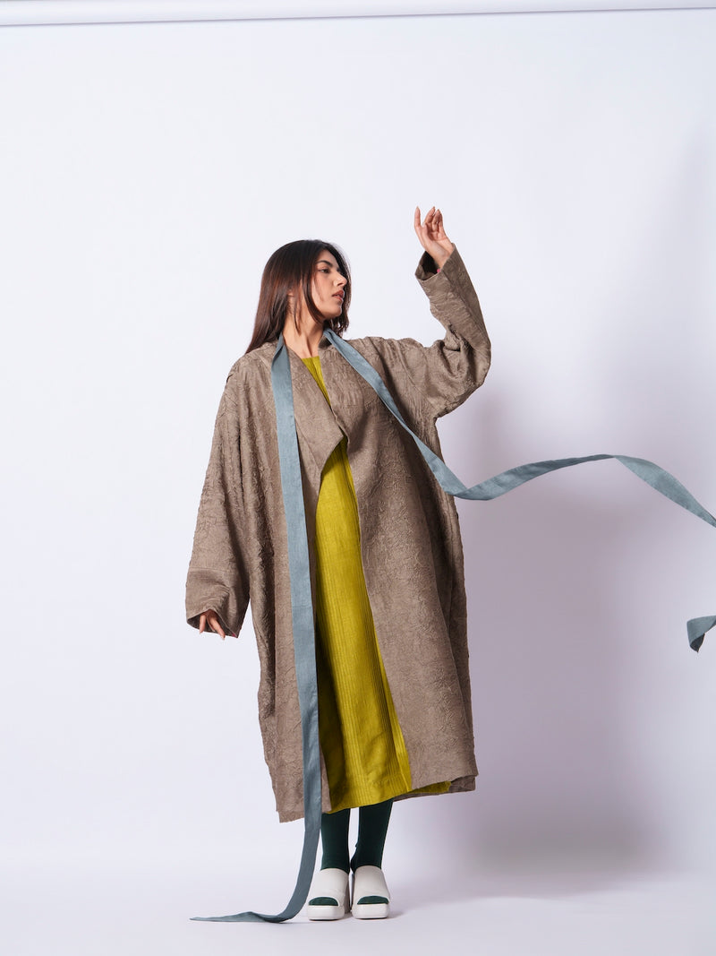 Leaf overlay-Grey + Multi mysore silk jackets and overlays by Stoique in grey, multi for women in Singapore