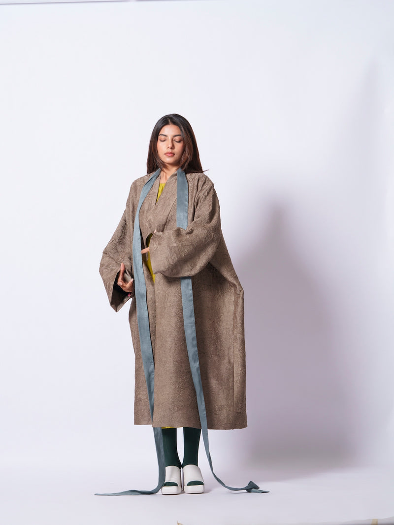 Leaf overlay-Grey + Multi mysore silk jackets and overlays by Stoique in grey, multi for women in Singapore