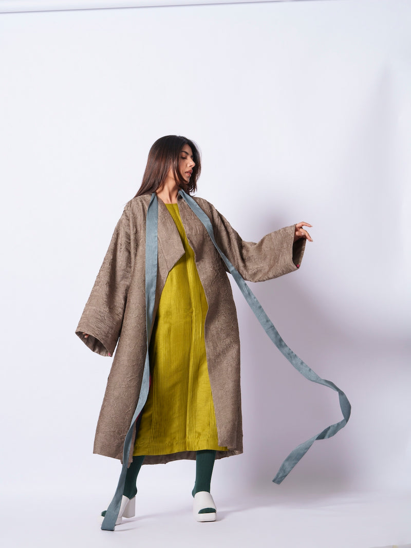 Leaf overlay-Grey + Multi mysore silk jackets and overlays by Stoique in grey, multi for women in Singapore