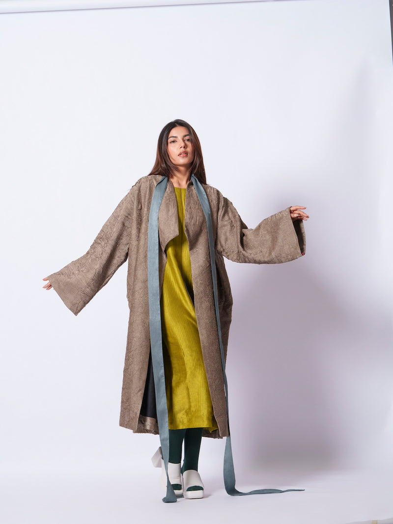 Leaf overlay-Grey + Multi mysore silk jackets and overlays by Stoique in grey, multi for women in Singapore