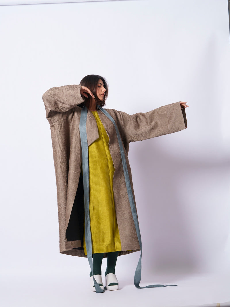 Leaf overlay-Grey + Multi mysore silk jackets and overlays by Stoique in grey, multi for women in Singapore
