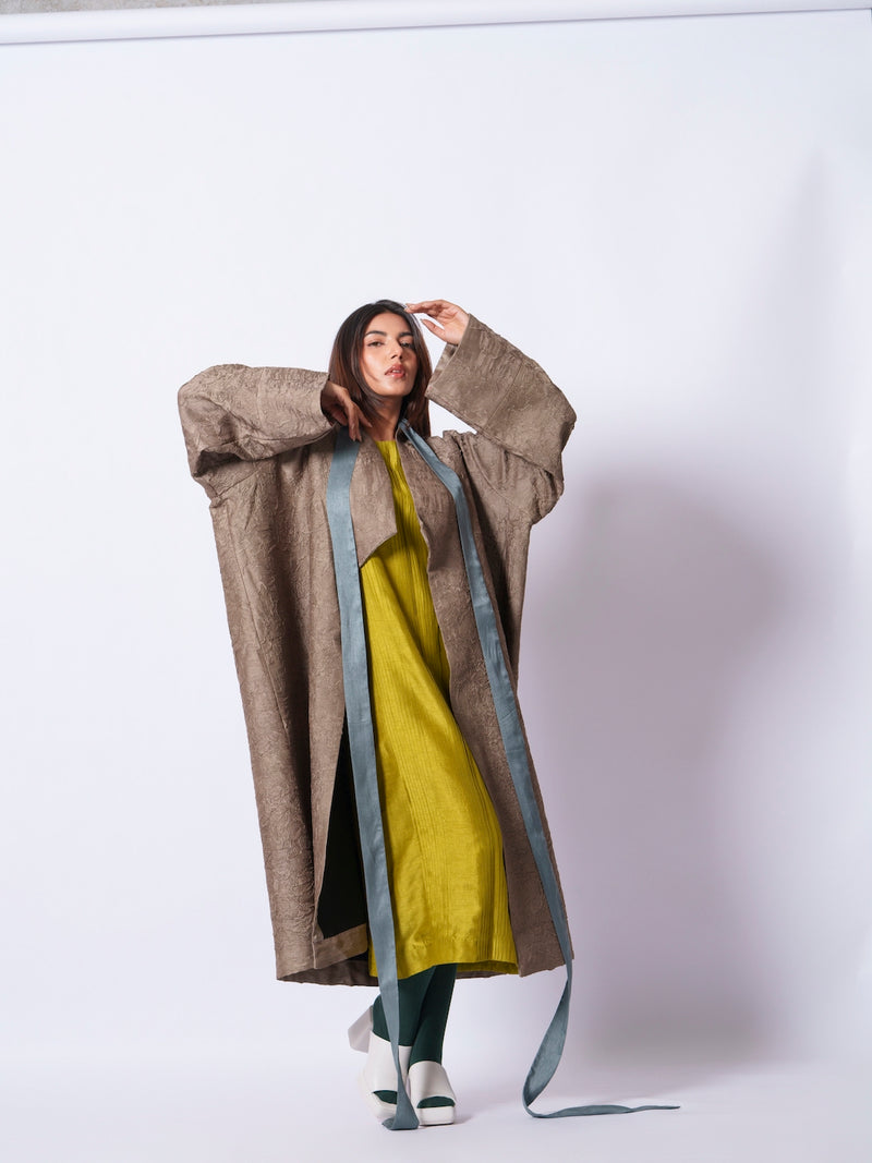 Leaf overlay-Grey + Multi mysore silk jackets and overlays by Stoique in grey, multi for women in Singapore