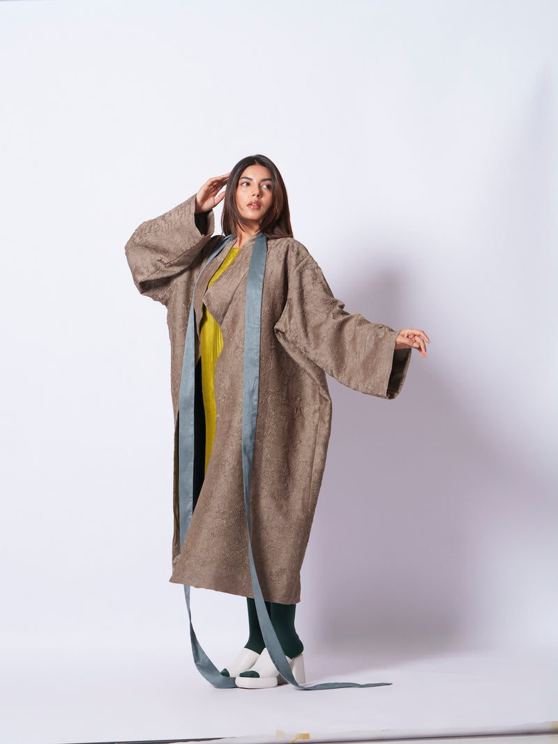 Leaf overlay-Grey + Multi mysore silk jackets and overlays by Stoique in grey, multi for women in Singapore