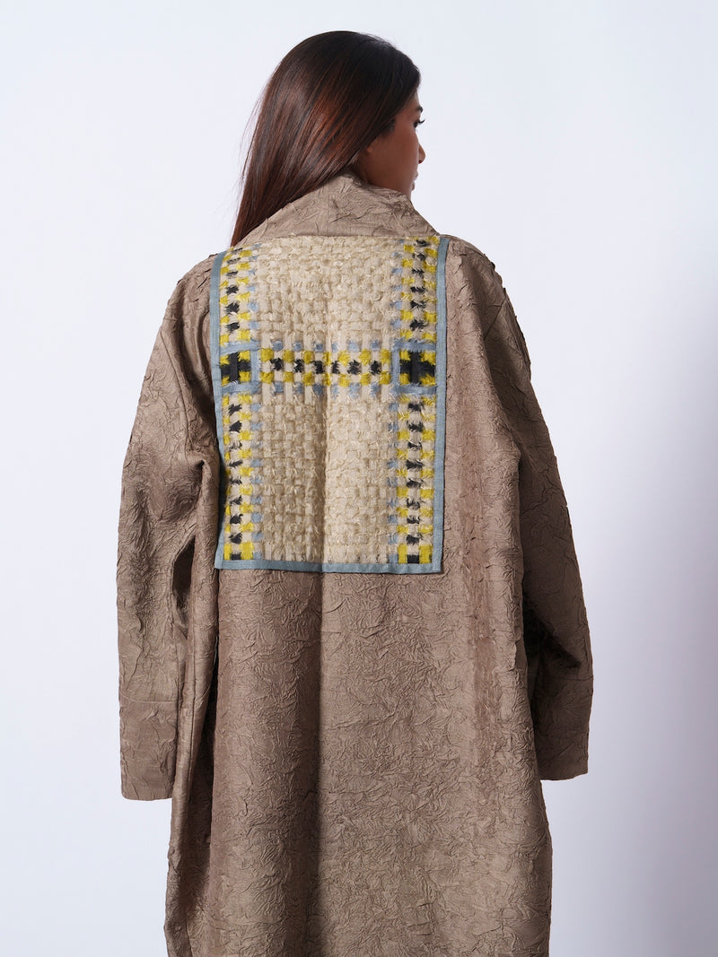 Leaf overlay-Grey + Multi mysore silk jackets and overlays by Stoique in grey, multi for women in Singapore