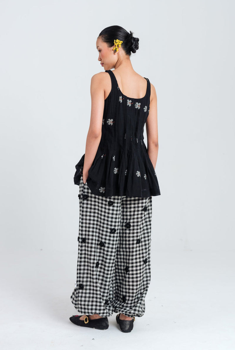 Leap Jamdani Pleated Top jamdani top/shirt by JodiLife in black for women in Singapore