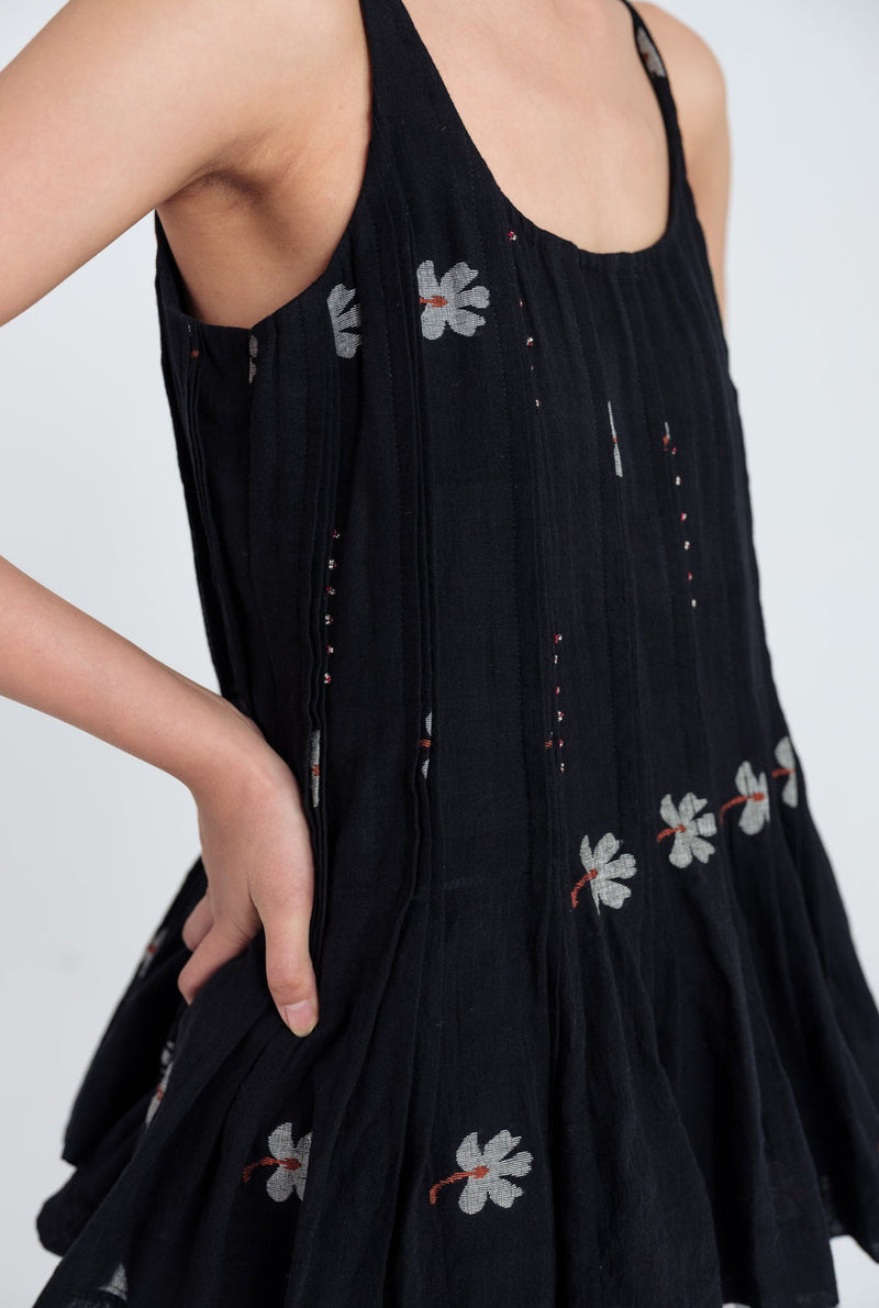 Leap Jamdani Pleated Top jamdani top/shirt by JodiLife in black for women in Singapore