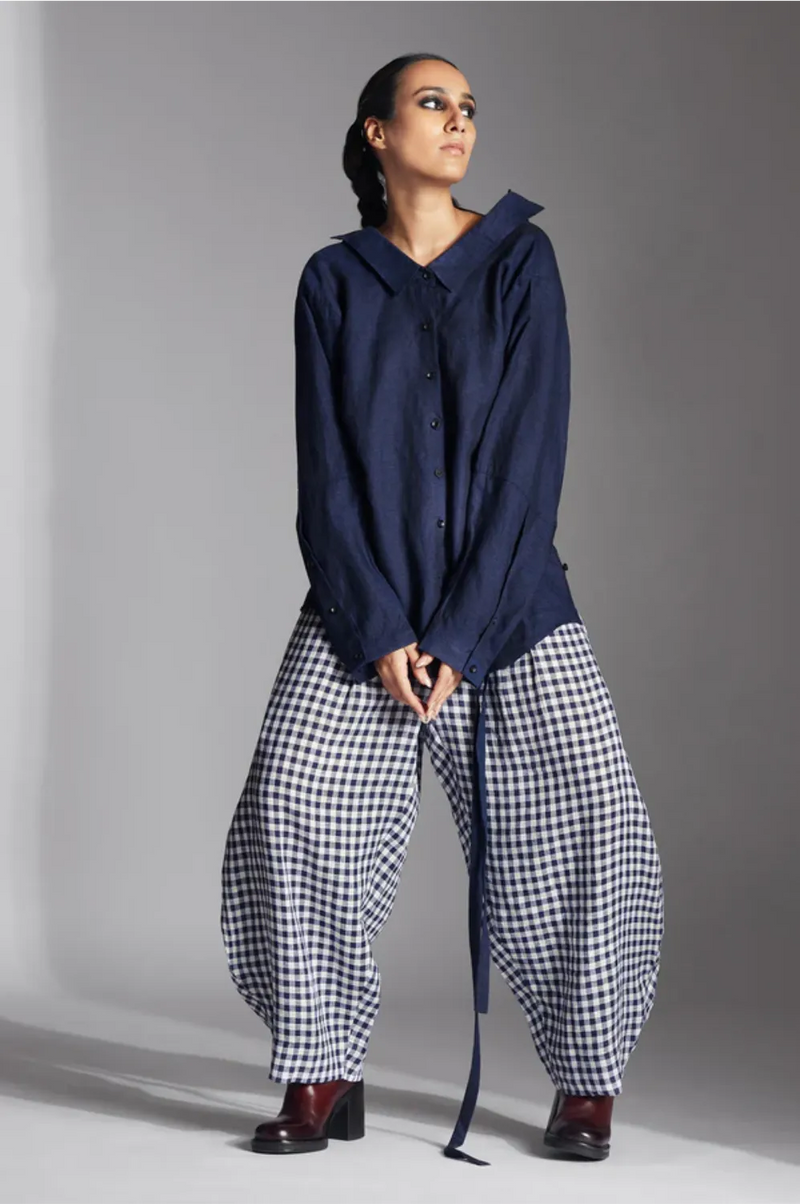 Leor Shirt-Blue linen by Chola in blue color for women in Singapore
