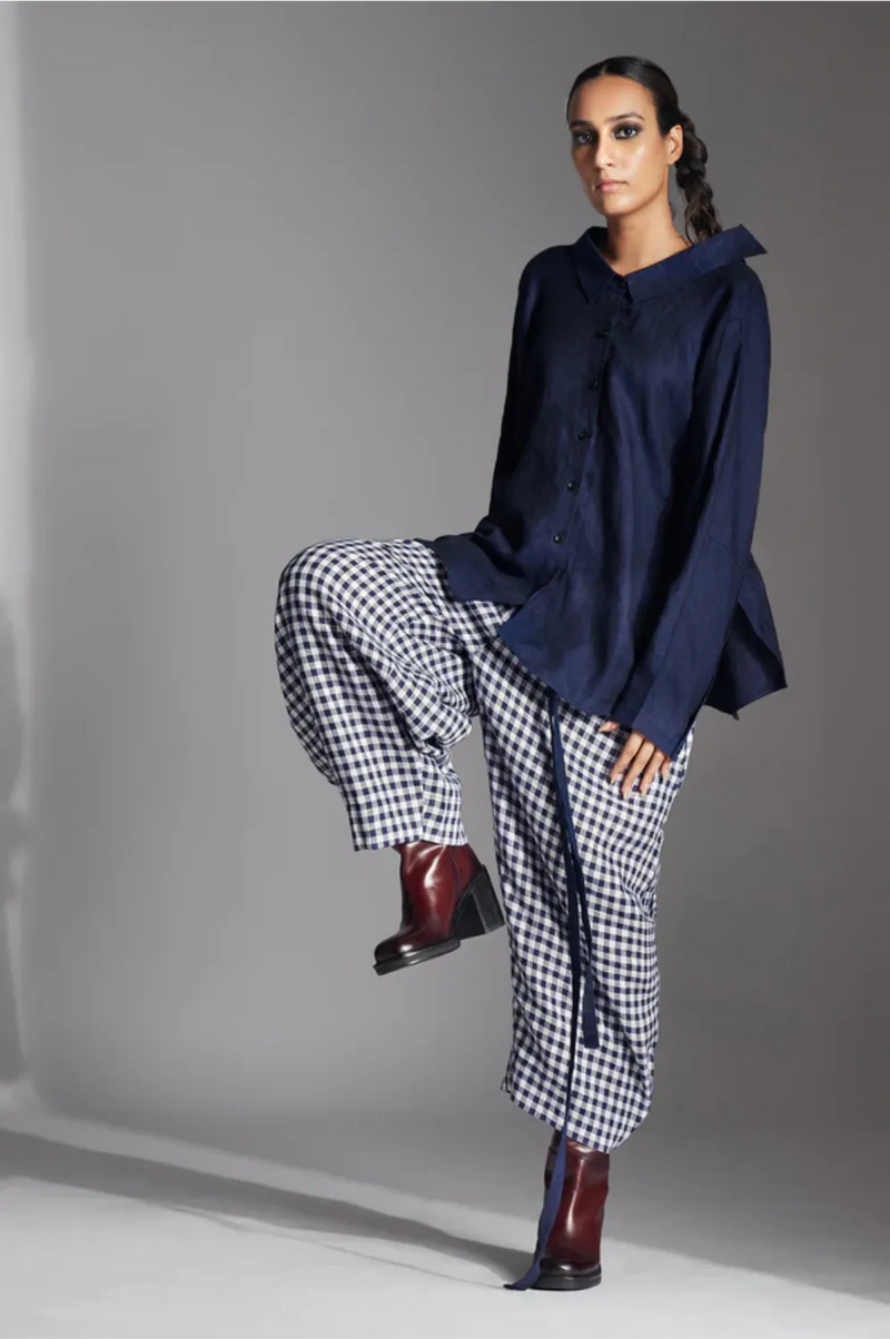 Leor Shirt-Blue linen by Chola in blue color for women in Singapore
