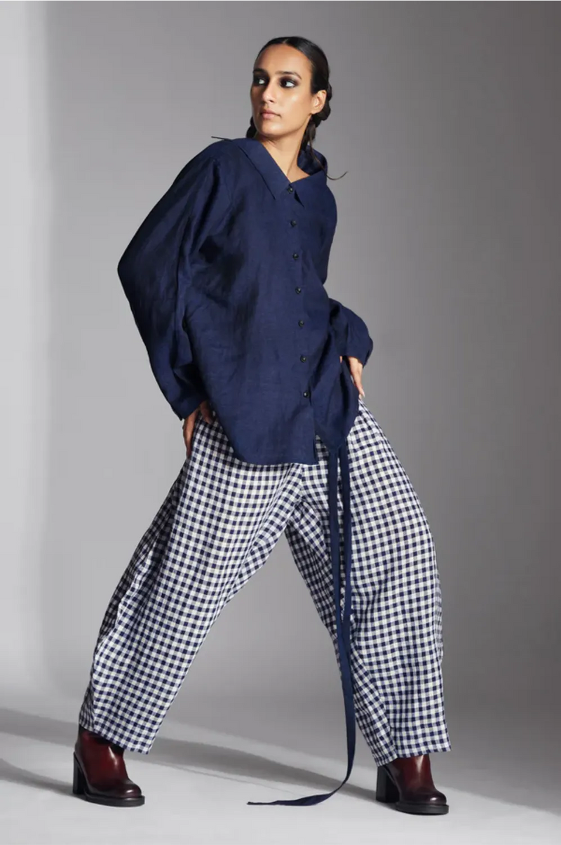 Leor Shirt-Blue linen by Chola in blue color for women in Singapore