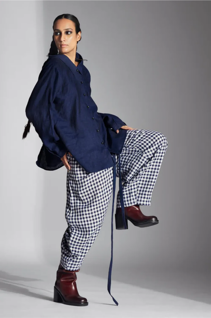Leor Shirt-Blue linen by Chola in blue color for women in Singapore
