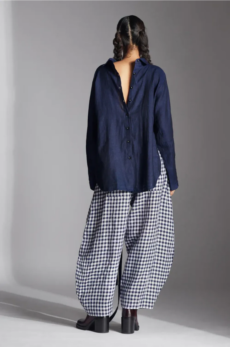 Leor Shirt-Blue linen by Chola in blue color for women in Singapore
