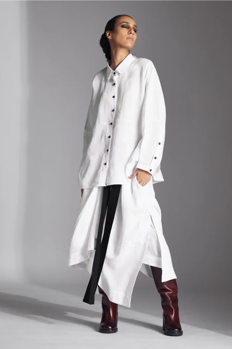 Leor Shirt-White linen by Chola in white color for women in Singapore