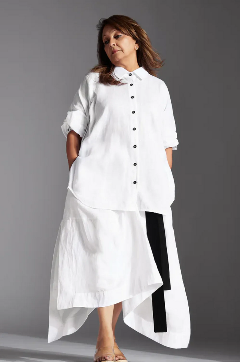 Leor Shirt-White linen by Chola in white color for women in Singapore