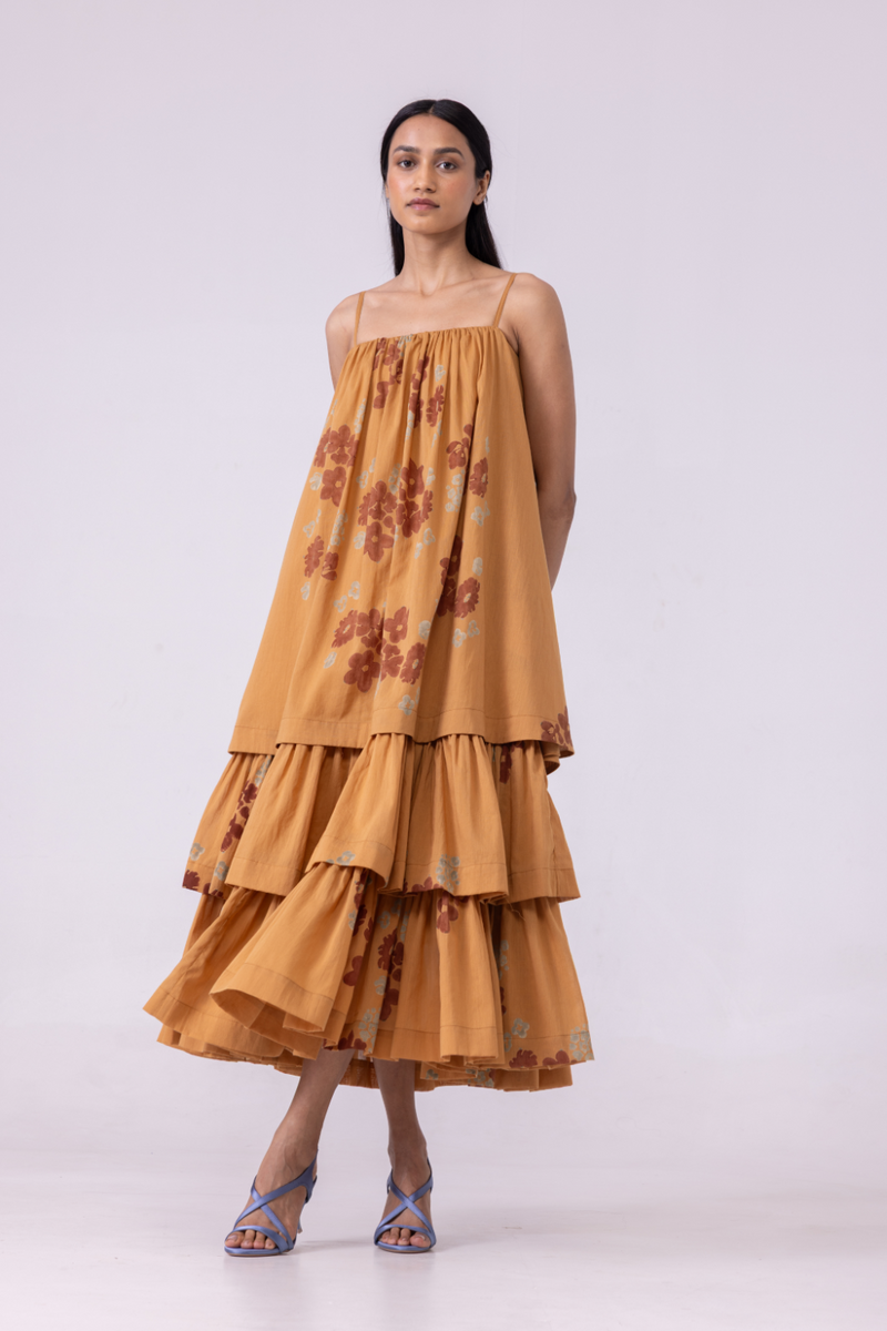 Lev Floral Hand Printed Tiered Dress cotton by The Summer House for women in Singapore