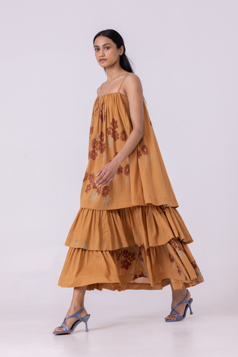Lev Floral Hand Printed Tiered Dress cotton by The Summer House for women in Singapore
