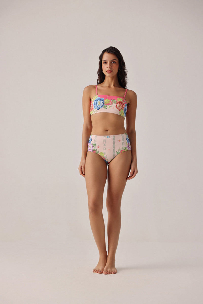 Levi Bikini Set-Bloom poly spandex resort wear by NOIB in pink for women in Singapore