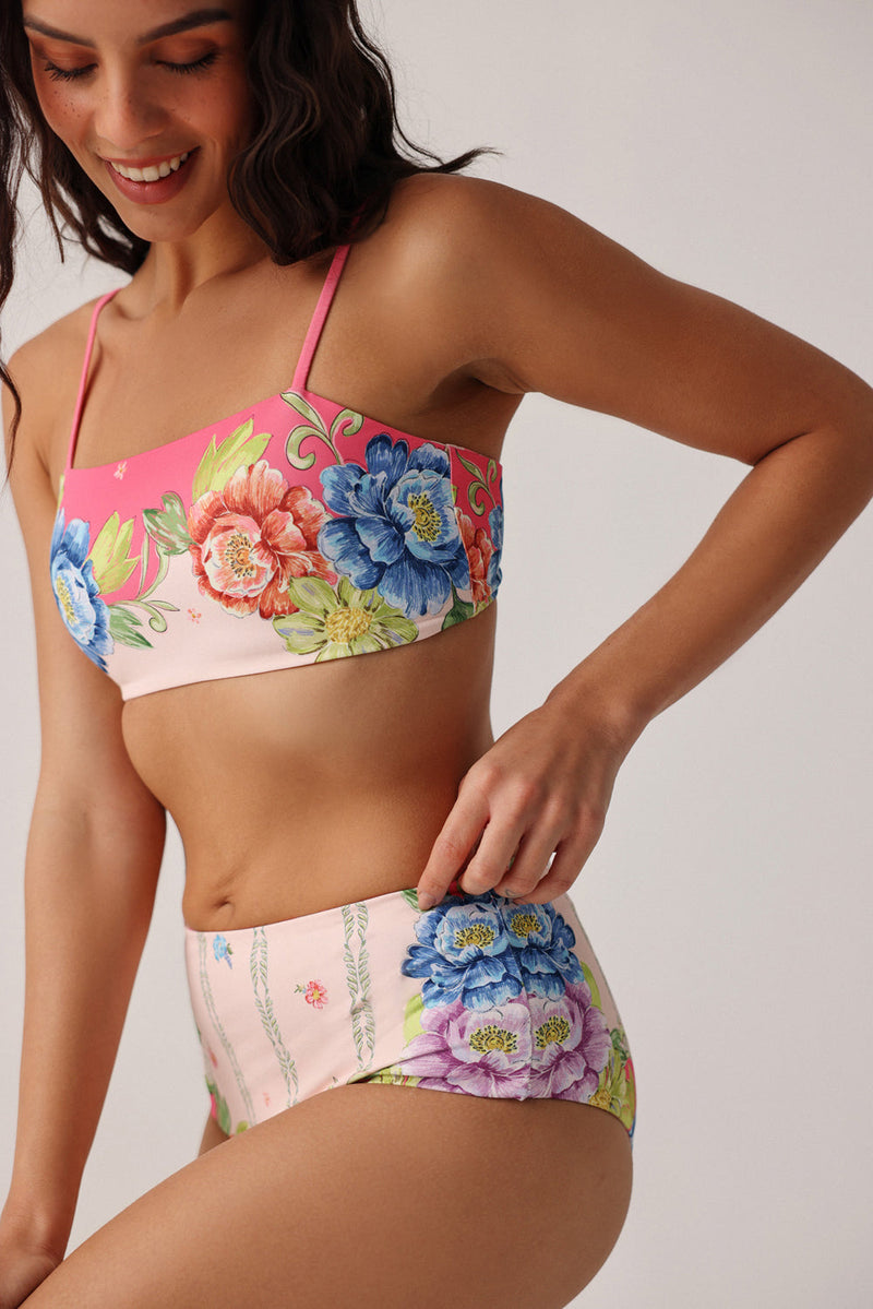 Levi Bikini Set-Bloom poly spandex resort wear by NOIB in pink for women in Singapore