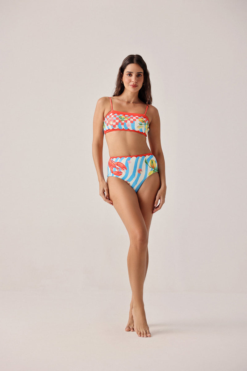 Levi Bikini Set-Summer Zest poly spandex resort wear by NOIB in red for women in Singapore