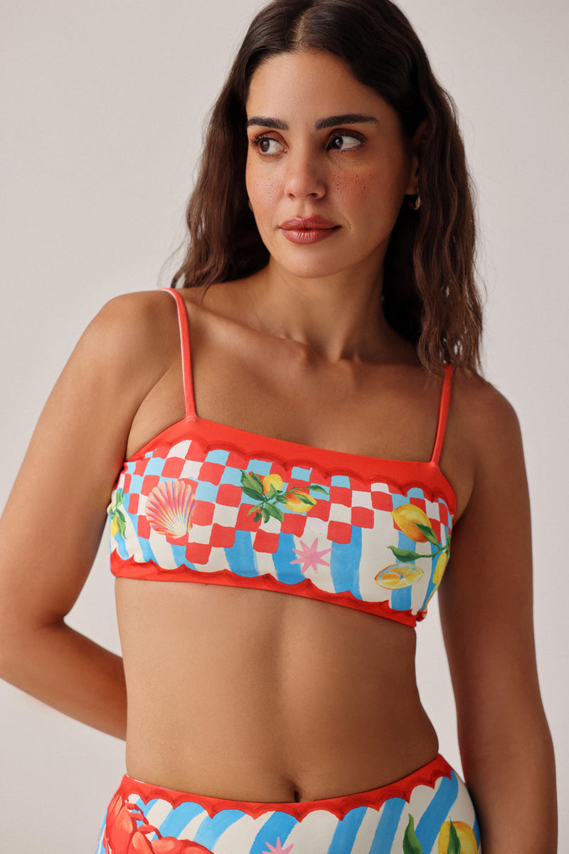 Levi Bikini Set-Summer Zest poly spandex resort wear by NOIB in red for women in Singapore