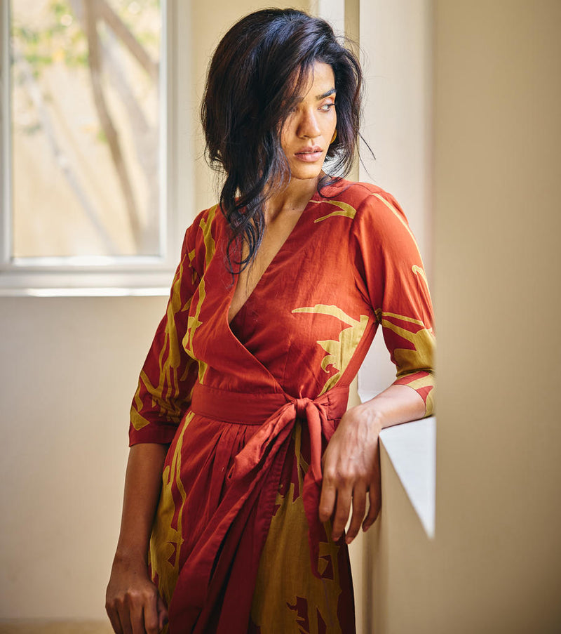 Life's Journey cotton by Khara Kapas in red for women in Singapore