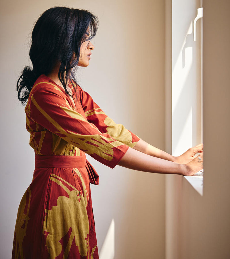 Life's Journey cotton by Khara Kapas in red for women in Singapore