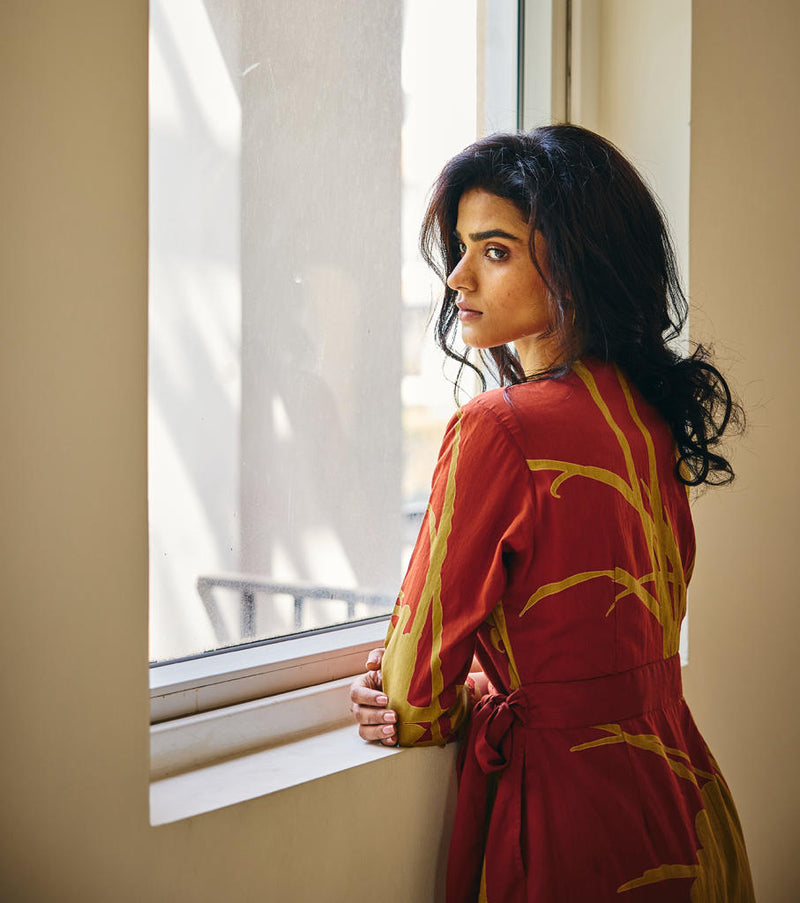 Life's Journey cotton by Khara Kapas in red for women in Singapore