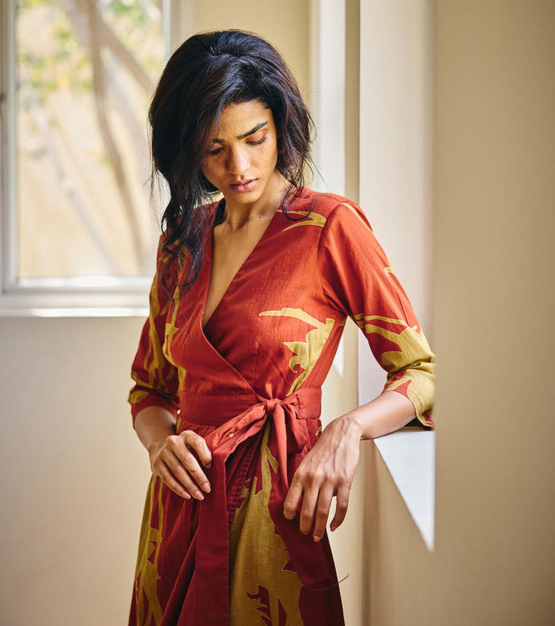 Life's Journey cotton by Khara Kapas in red for women in Singapore