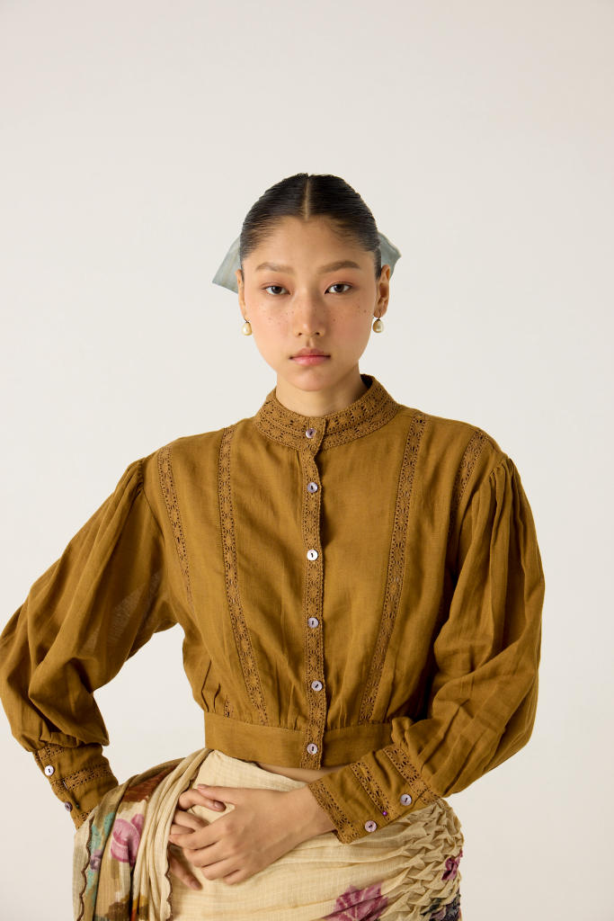 LILY TOP-KHAKI cotton by CORD in multi for women in Singapore