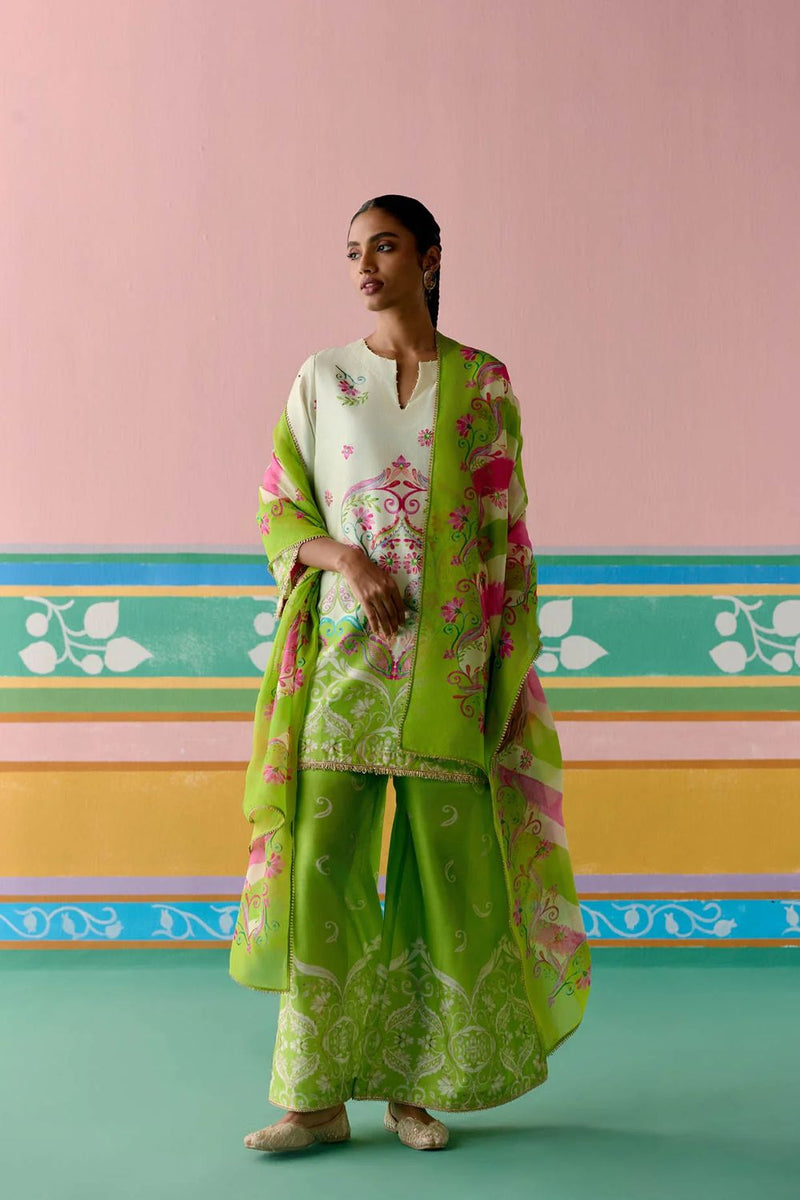 Lime Green Paisley Kurta Set chanderi Buy Lime Green Paisley Kurta Set from C&W | Light Kurta Sets for Women by Label Mogra in green color for women in Singapore