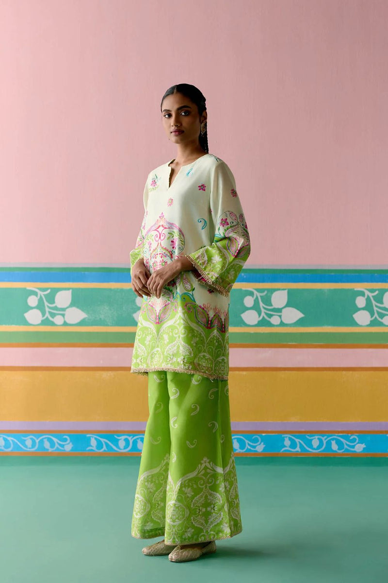 Lime Green Paisley Kurta Set chanderi Buy Lime Green Paisley Kurta Set from C&W | Light Kurta Sets for Women by Label Mogra in green color for women in Singapore