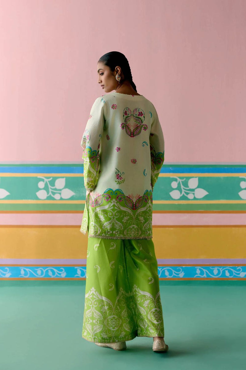 Lime Green Paisley Kurta Set chanderi Buy Lime Green Paisley Kurta Set from C&W | Light Kurta Sets for Women by Label Mogra in green color for women in Singapore