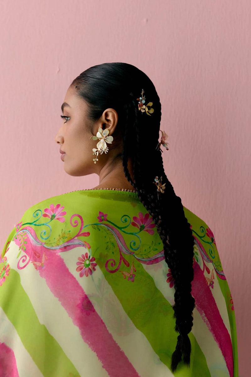Lime Green Paisley Kurta Set chanderi Buy Lime Green Paisley Kurta Set from C&W | Light Kurta Sets for Women by Label Mogra in green color for women in Singapore