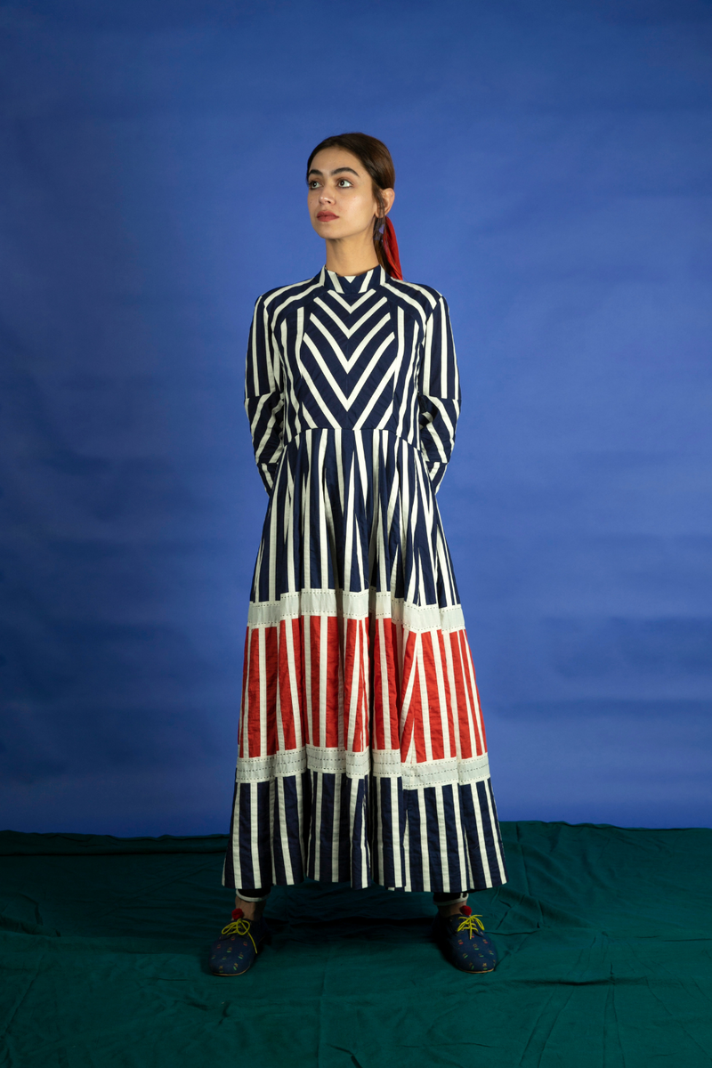 Lina Dress - Red cotton by Ka-Sha in multi color for women in Singapore