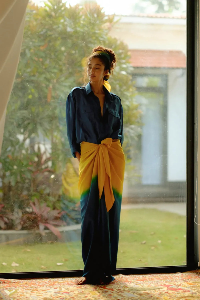 Lina Ombre Silk Sarong Set silk Buy Lina Ombre Silk Sarong Set
 from C&W | Co-Ord Sets for Women by Ituvana in teal color for women in Singapore