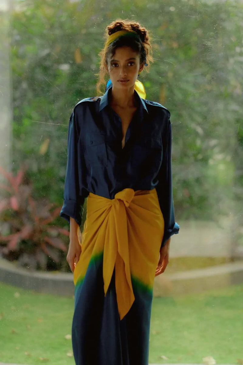 Lina Ombre Silk Sarong Set silk Buy Lina Ombre Silk Sarong Set
 from C&W | Co-Ord Sets for Women by Ituvana in teal color for women in Singapore