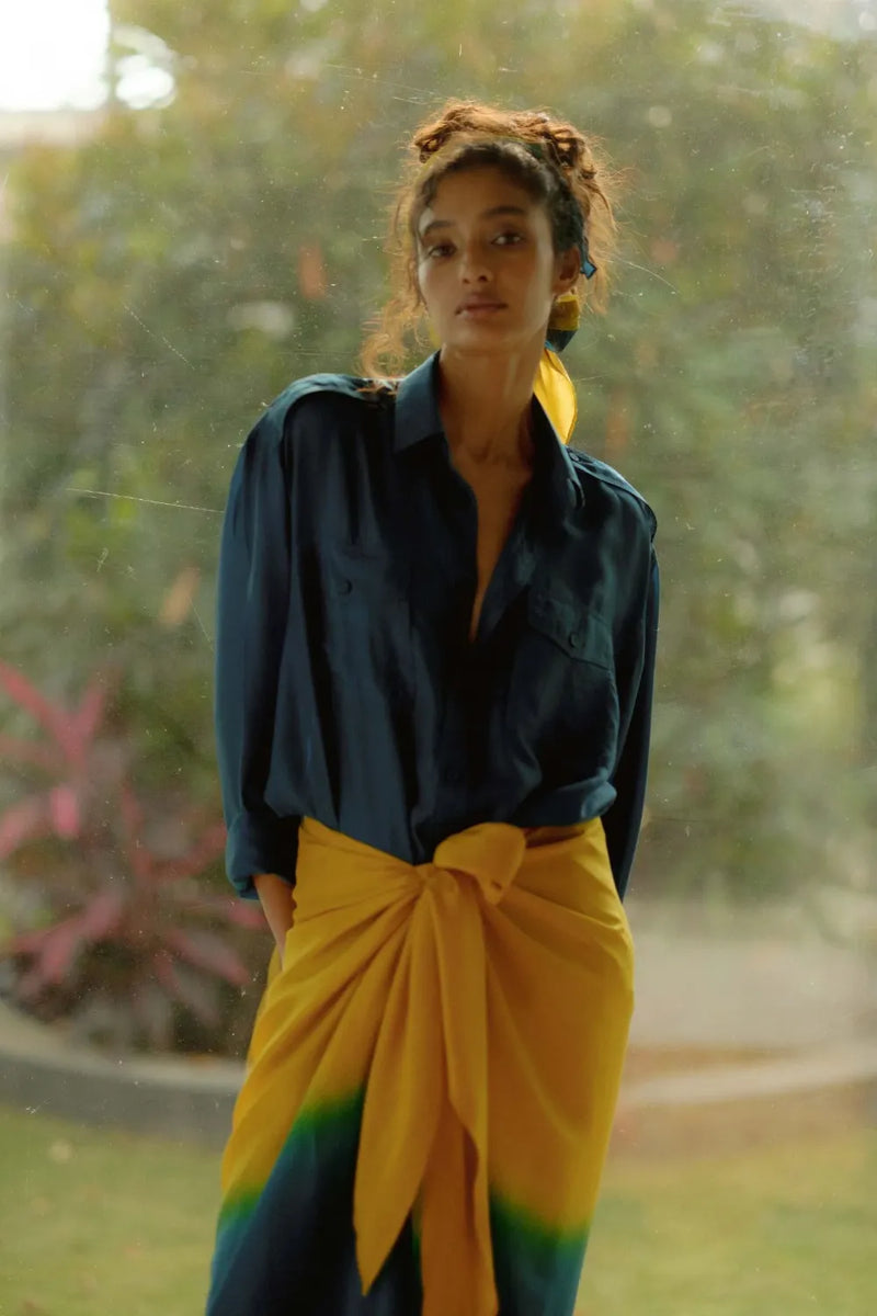 Lina Ombre Silk Sarong Set silk Buy Lina Ombre Silk Sarong Set
 from C&W | Co-Ord Sets for Women by Ituvana in teal color for women in Singapore