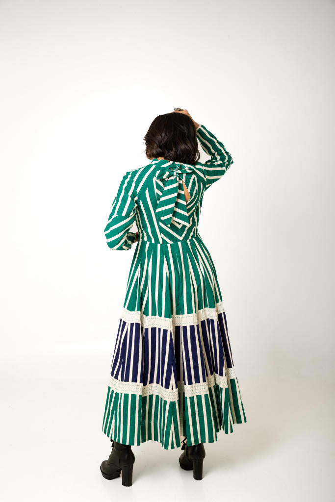Lina Dress - Green cotton by Ka-Sha in multi color for women in Singapore