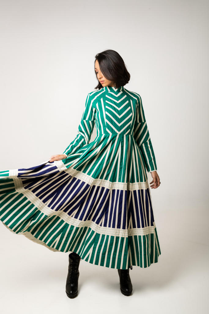Lina Dress - Green cotton by Ka-Sha in multi color for women in Singapore