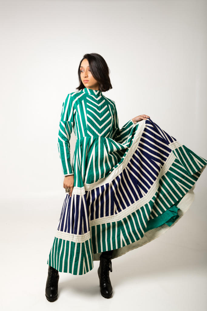Lina Dress - Green cotton by Ka-Sha in multi color for women in Singapore