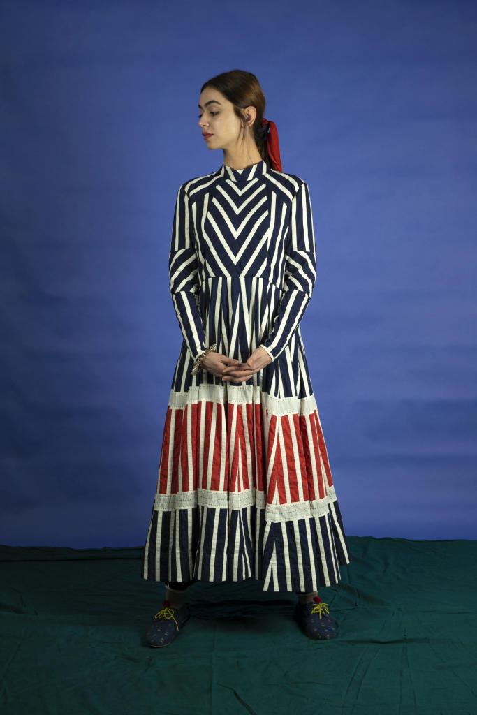 Lina Dress - Red cotton by Ka-Sha in multi color for women in Singapore